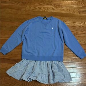 Blue Kids Shirt with Striped Skirt Hem Polo Ralph Lauren